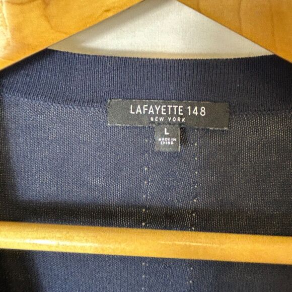 Lafayette 148 Navy V-Neck Button Front Long Sleeve  Long Cardigan Sweater Size L - Picture 4 of 13
